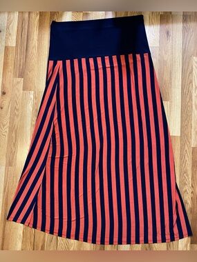 Savoy Striped Navy and Coral Maxi Skirt Size 3X
